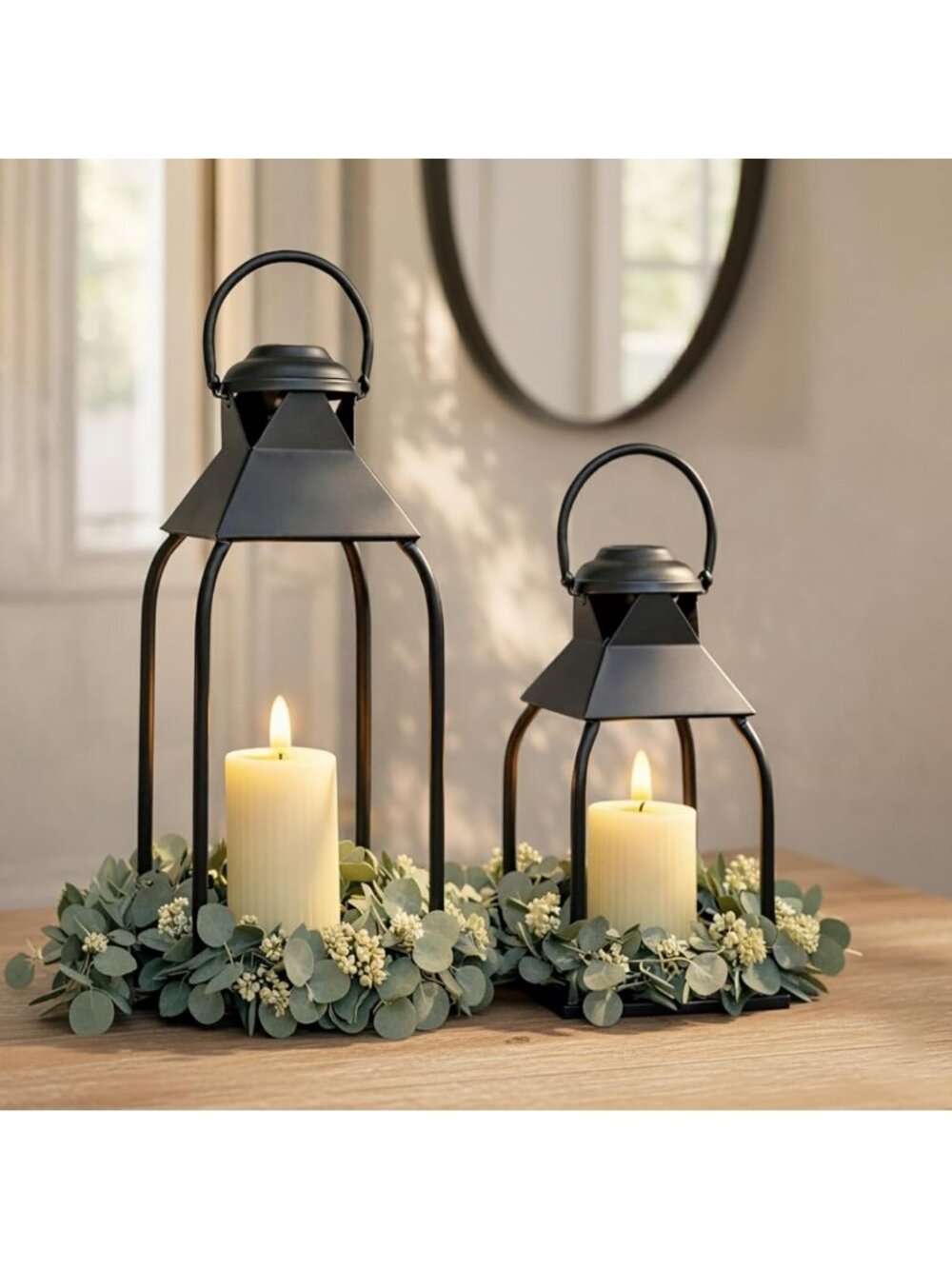 Set of 2 Decorative Metal Lanterns - Indoor/Outdoor Candle Holders for Weddings